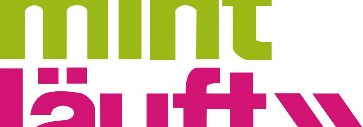 Logo in grellen Farben mit Text "mintläuft>>"