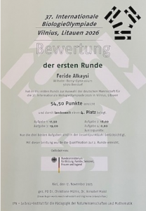 Kopie einer Urkunde der Biologie-Olympiade
